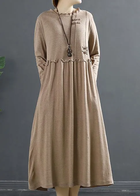 100% Ruffled Patchwork Clothes Pattern Khaki Maxi Dresses