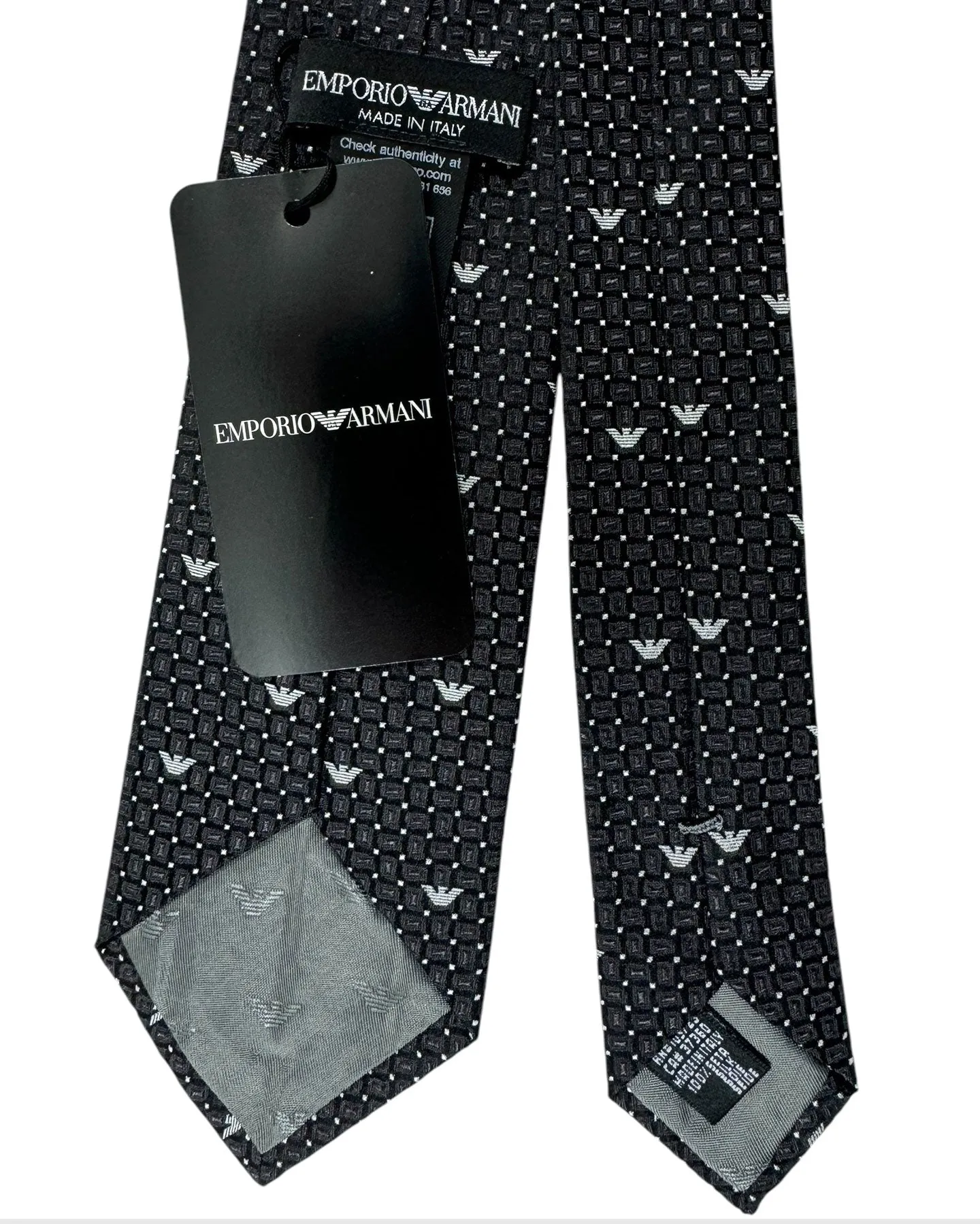 Armani Silk Tie Black Silver Logo