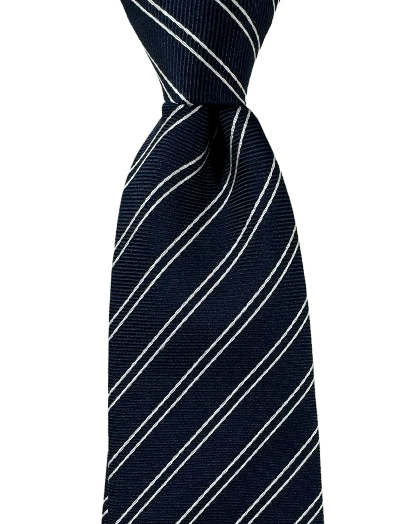 Armani Silk Tie Dark Navy Silver Stripes