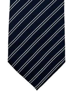 Armani Silk Tie Dark Navy Silver Stripes