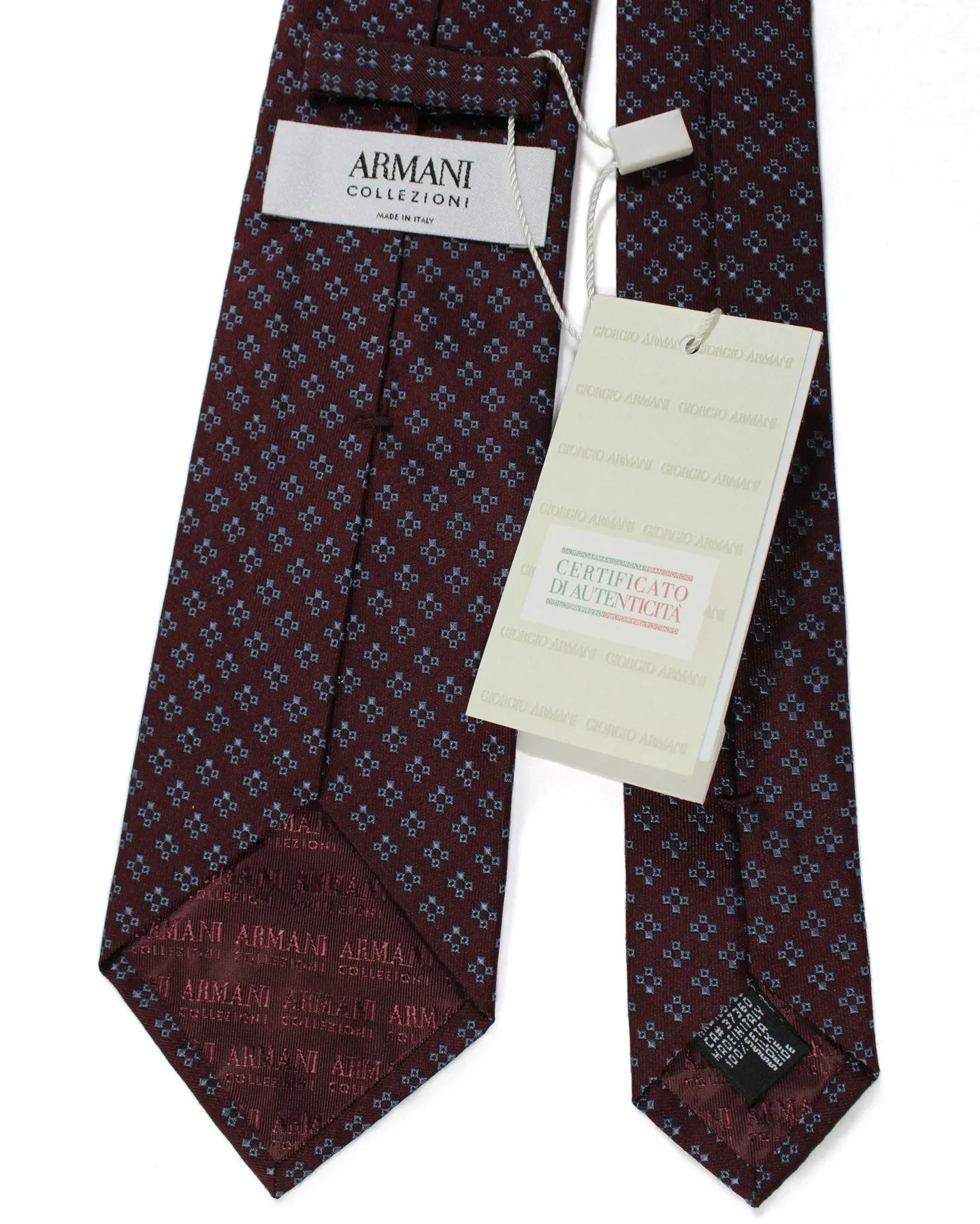 Armani Silk Tie Maroon Metallic Blue Geometric Armani Collezioni