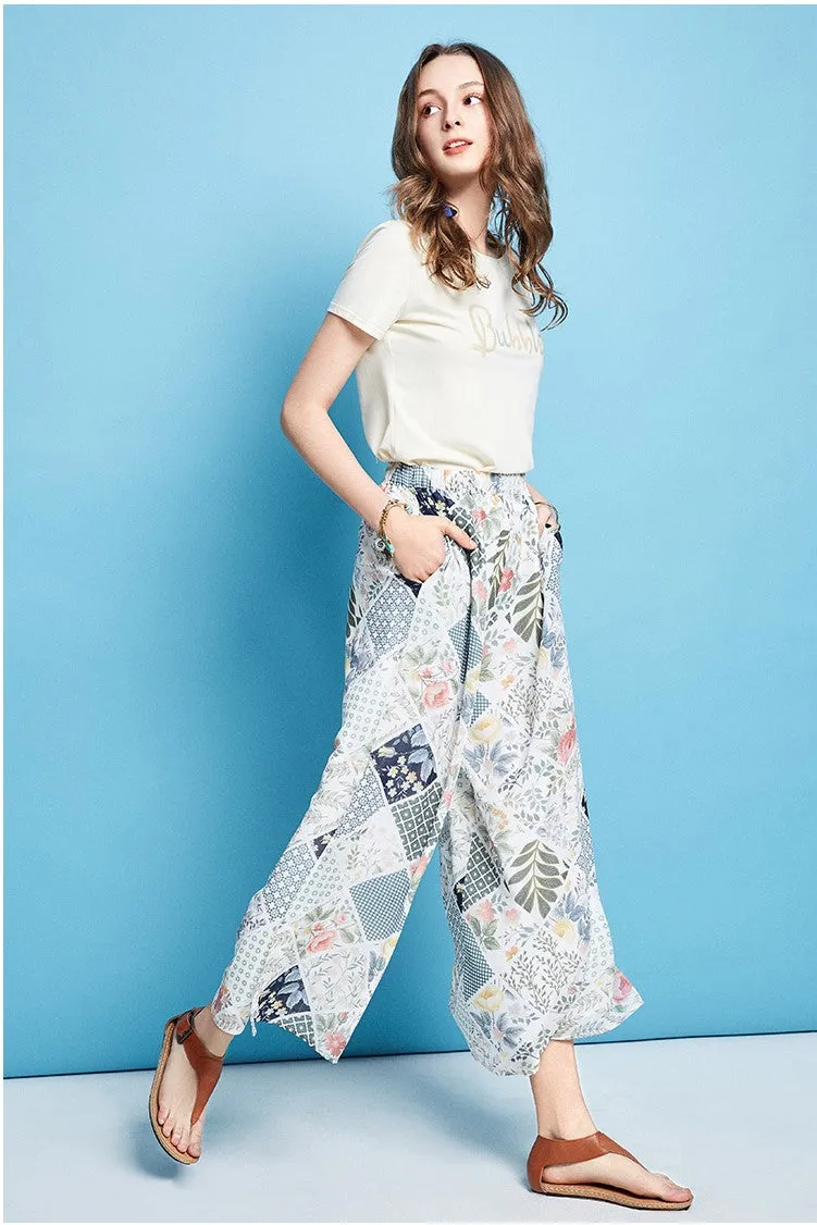 ARTKA WIDE SPLIT LEG TROUSERS IN FLORAL