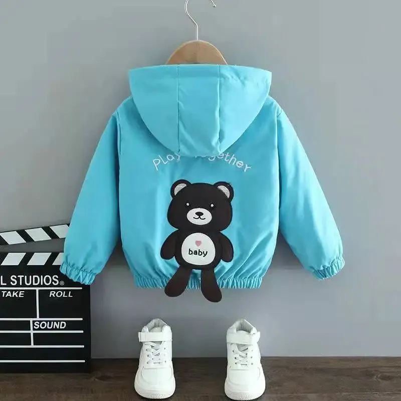 Baby Girls Jacket Cute Cartoon Animals Spring Fall Boy Windbreaker Coat Hooded Zipper Outerwear Kids 1 2 3 4 5 6 Years