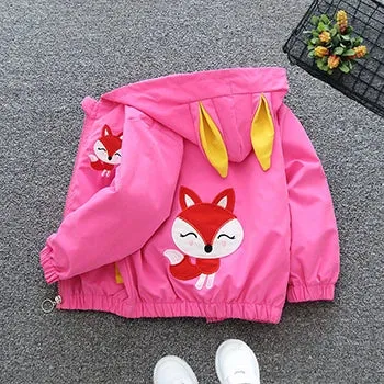 Baby Girls Jacket Cute Cartoon Animals Spring Fall Boy Windbreaker Coat Hooded Zipper Outerwear Kids 1 2 3 4 5 6 Years