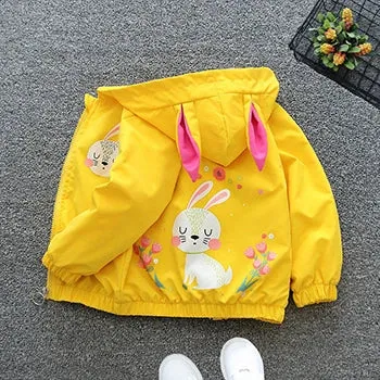 Baby Girls Jacket Cute Cartoon Animals Spring Fall Boy Windbreaker Coat Hooded Zipper Outerwear Kids 1 2 3 4 5 6 Years