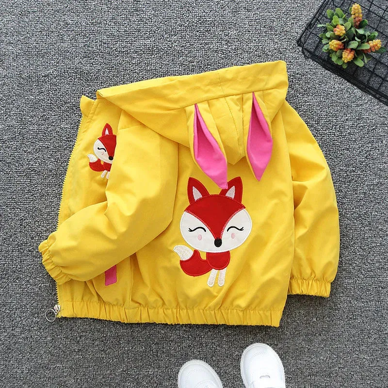 Baby Girls Jacket Cute Cartoon Animals Spring Fall Boy Windbreaker Coat Hooded Zipper Outerwear Kids 1 2 3 4 5 6 Years