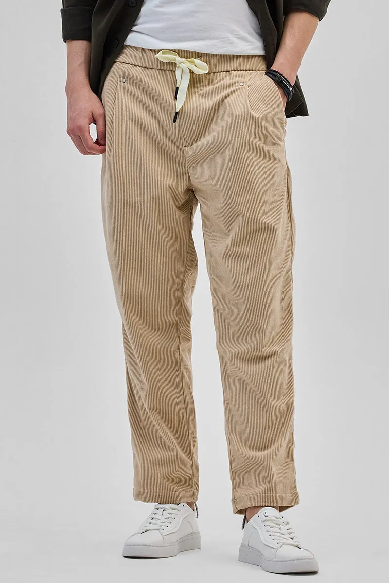 Beige Corduroy Relaxed Fit Trousers