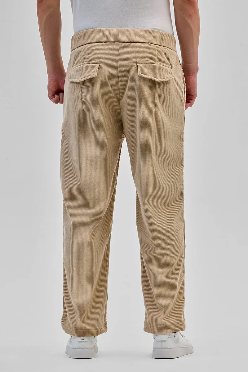 Beige Corduroy Relaxed Fit Trousers