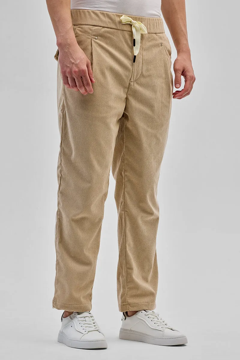 Beige Corduroy Relaxed Fit Trousers