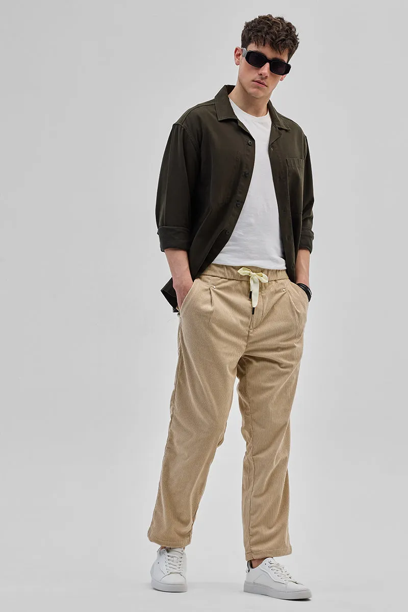 Beige Corduroy Relaxed Fit Trousers