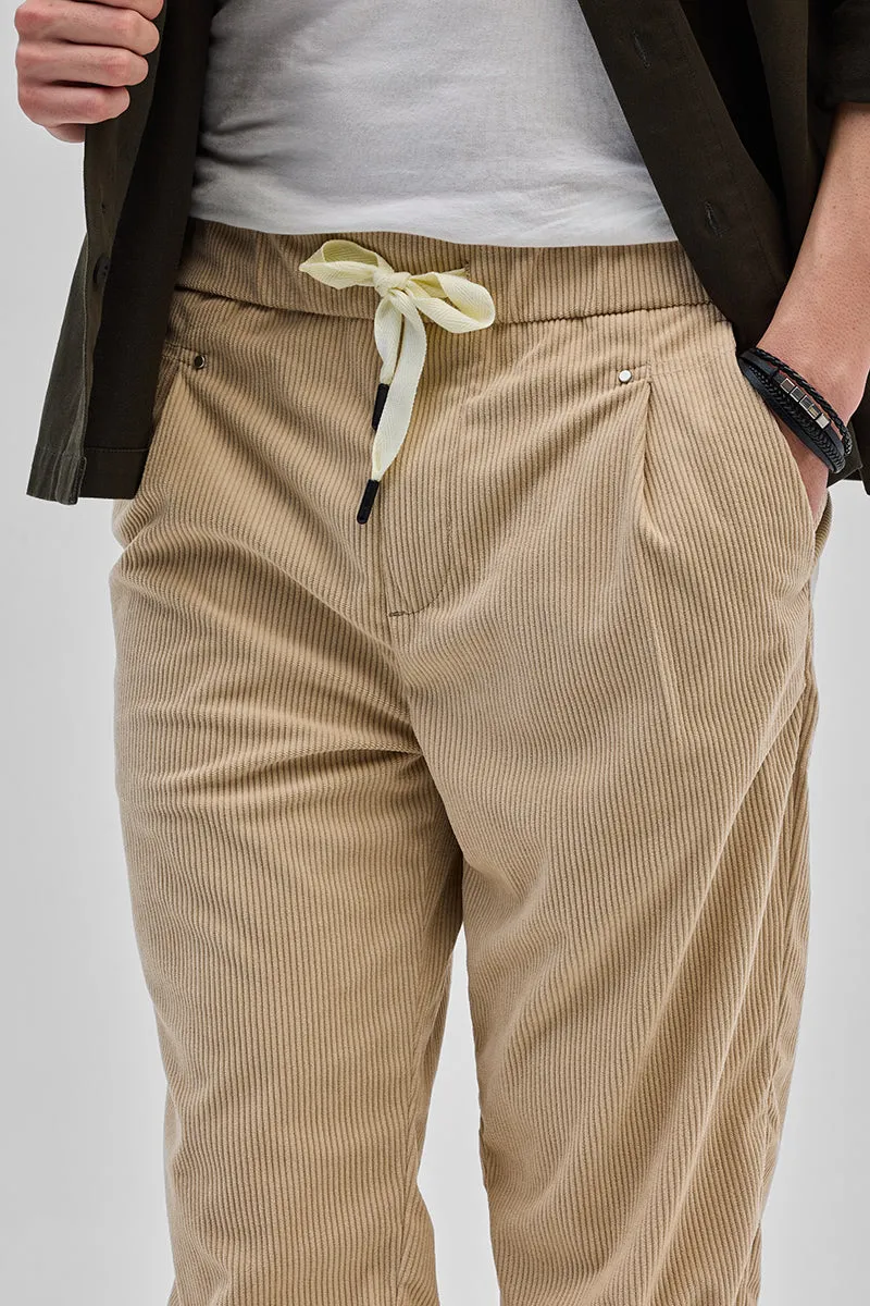 Beige Corduroy Relaxed Fit Trousers