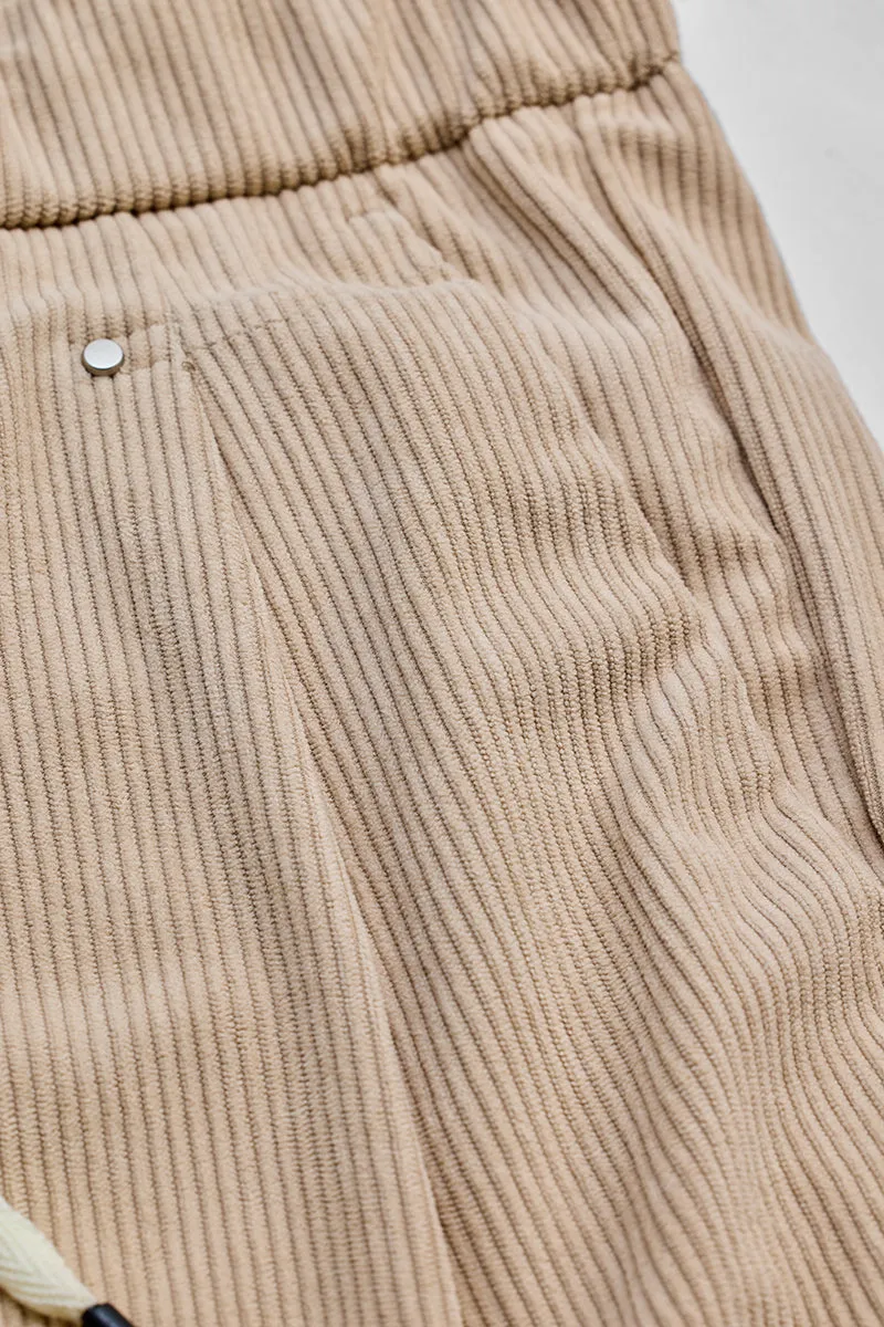 Beige Corduroy Relaxed Fit Trousers