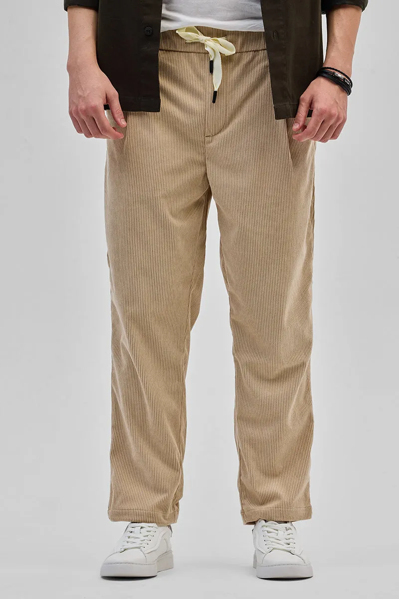 Beige Corduroy Relaxed Fit Trousers