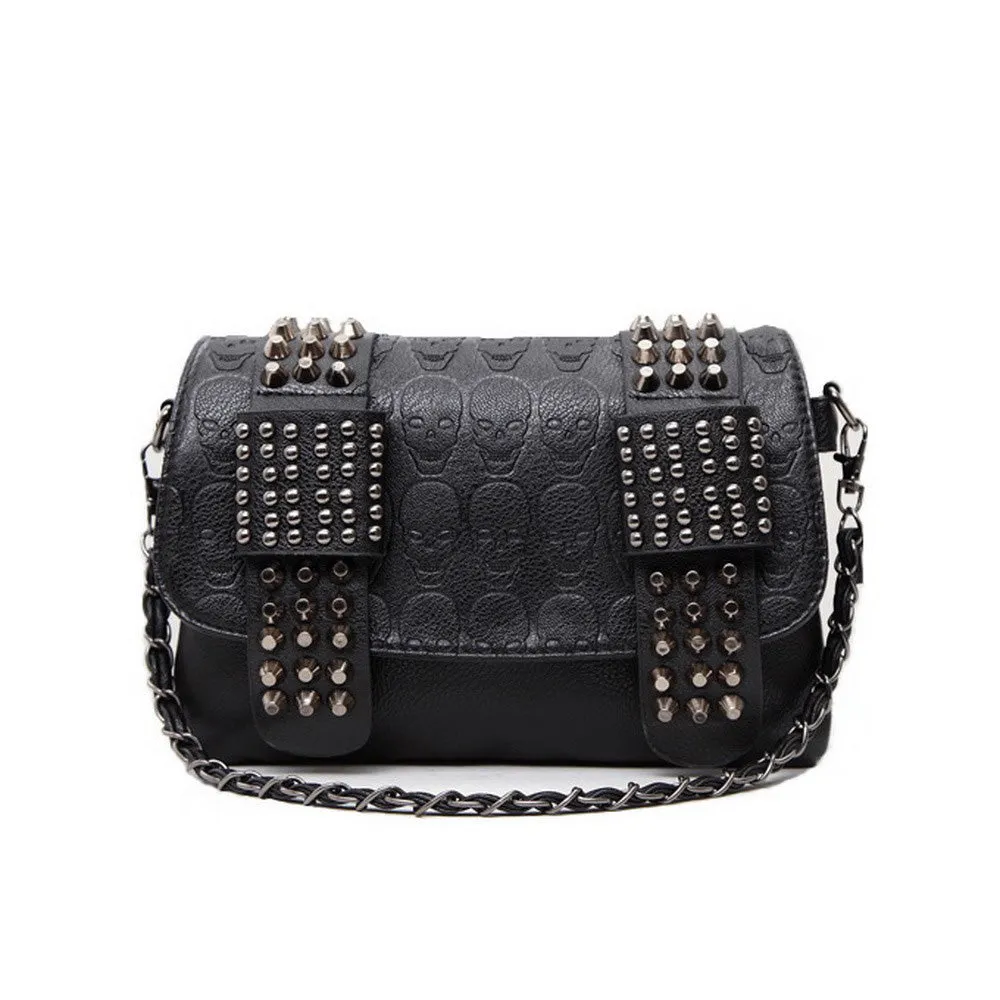 Black Messenger Bags with Skulls & Rivets / Alternative women's accessory