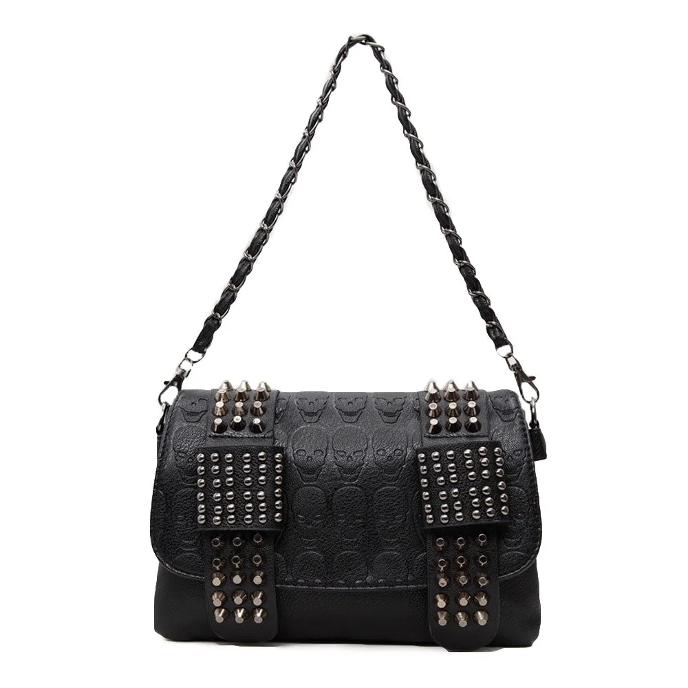 Black Messenger Bags with Skulls & Rivets / Alternative women's accessory