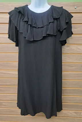 Black ruffled tie back short sleeved dress