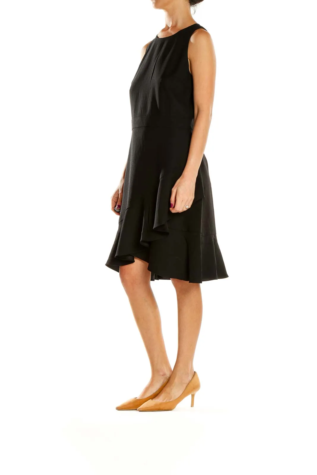 Black Sleeveless Ruffled Cocktail Dress