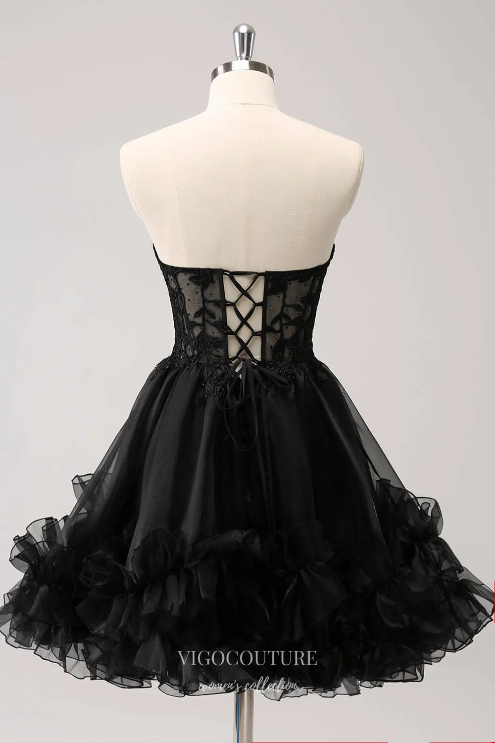 Black Sweetheart Ruffled Homecoming Dresses Strapless Back to School Dress hc393