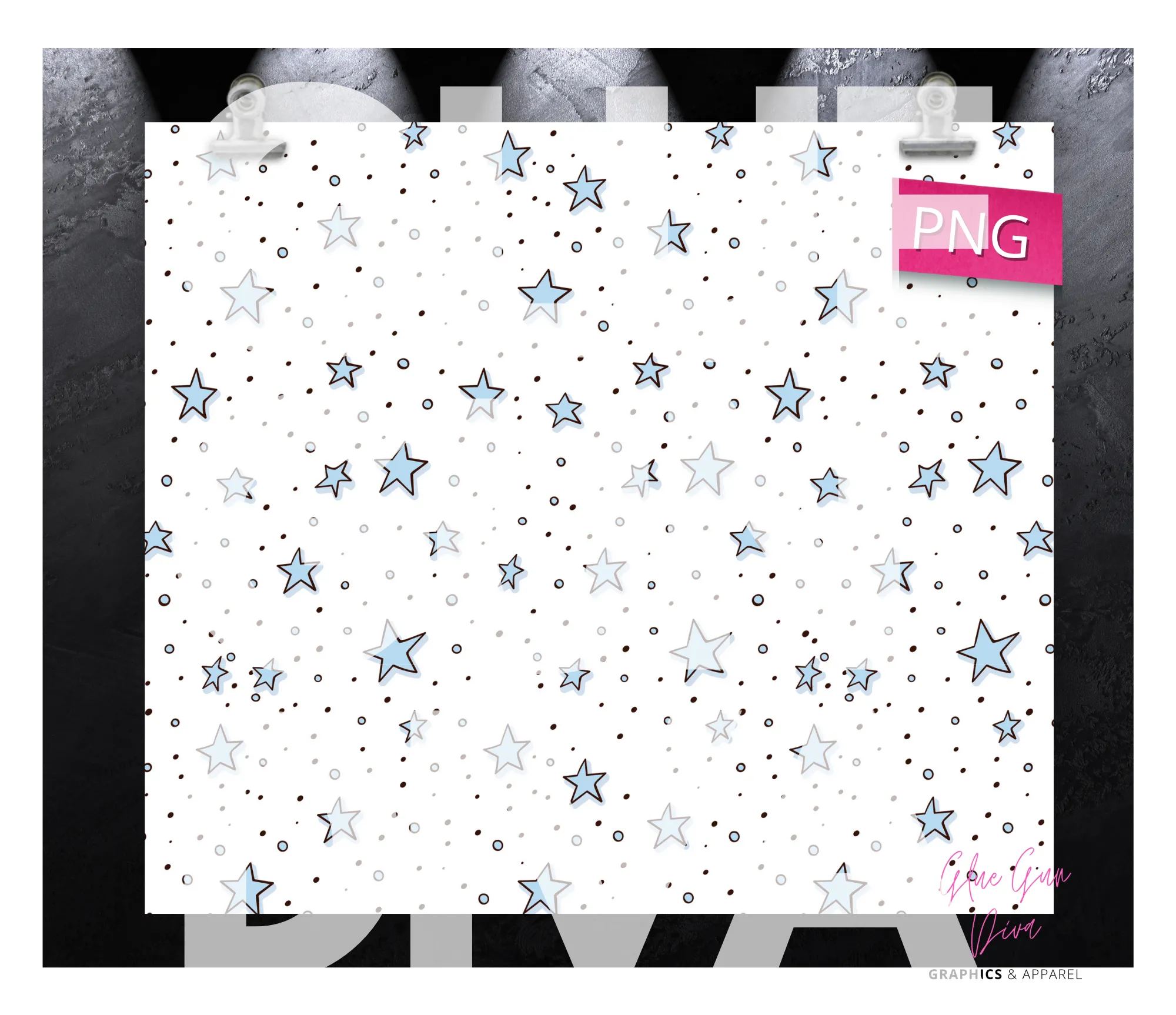 Blue Doodle Stars- Digital tumbler wrap for 20 oz skinny straight tumbler