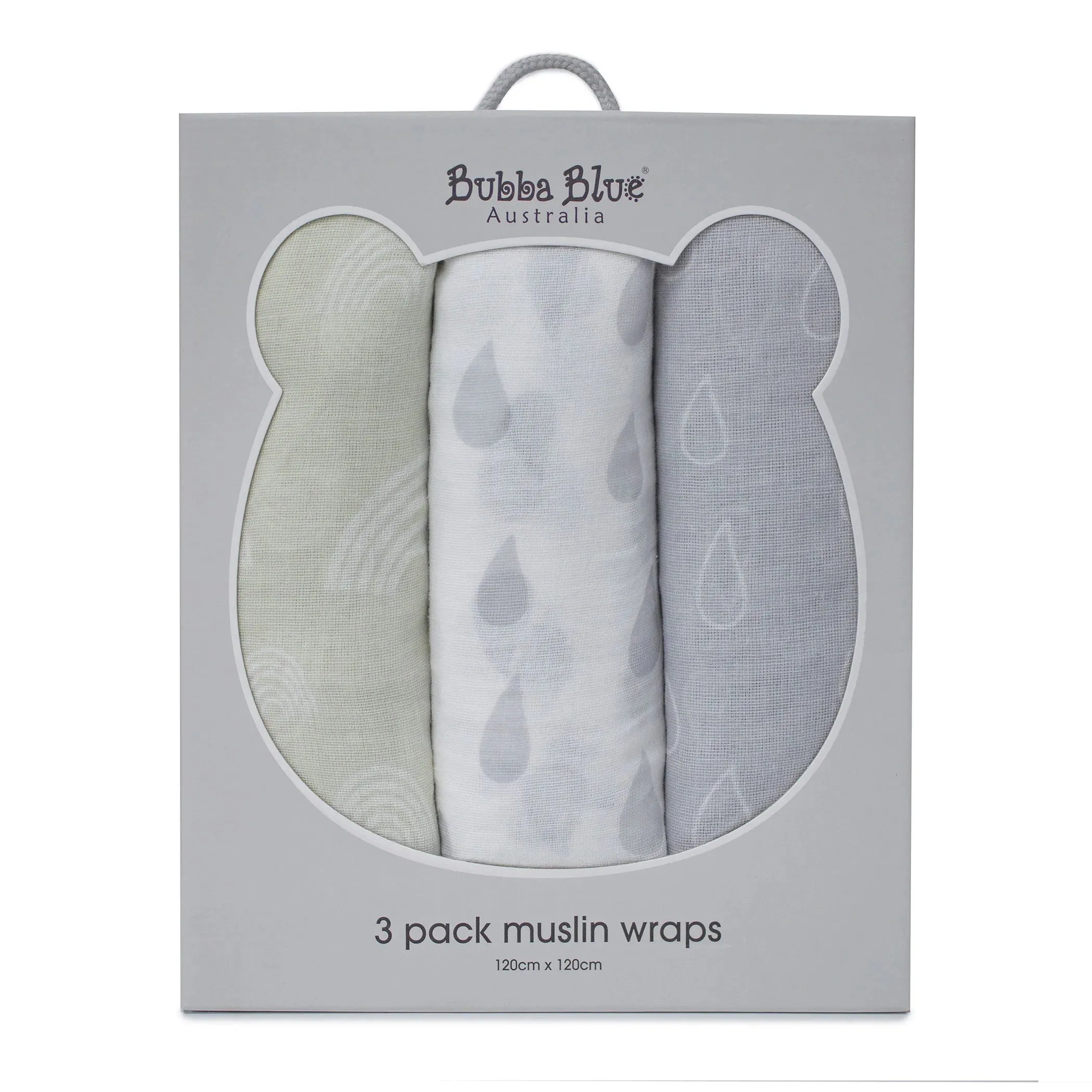 Bubba Blue Nordic 3pk Muslin Wraps - Grey/Sand