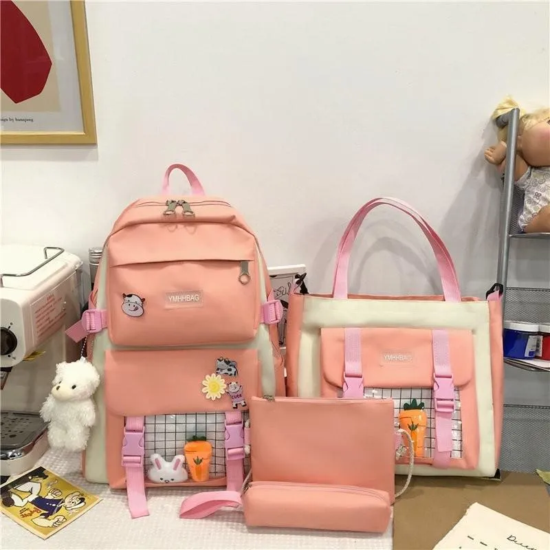 deanwangkt 4piece Set Cute Women Backpack Sets Kawaii School Bags For Teenager Girls High Capacity School Backpack