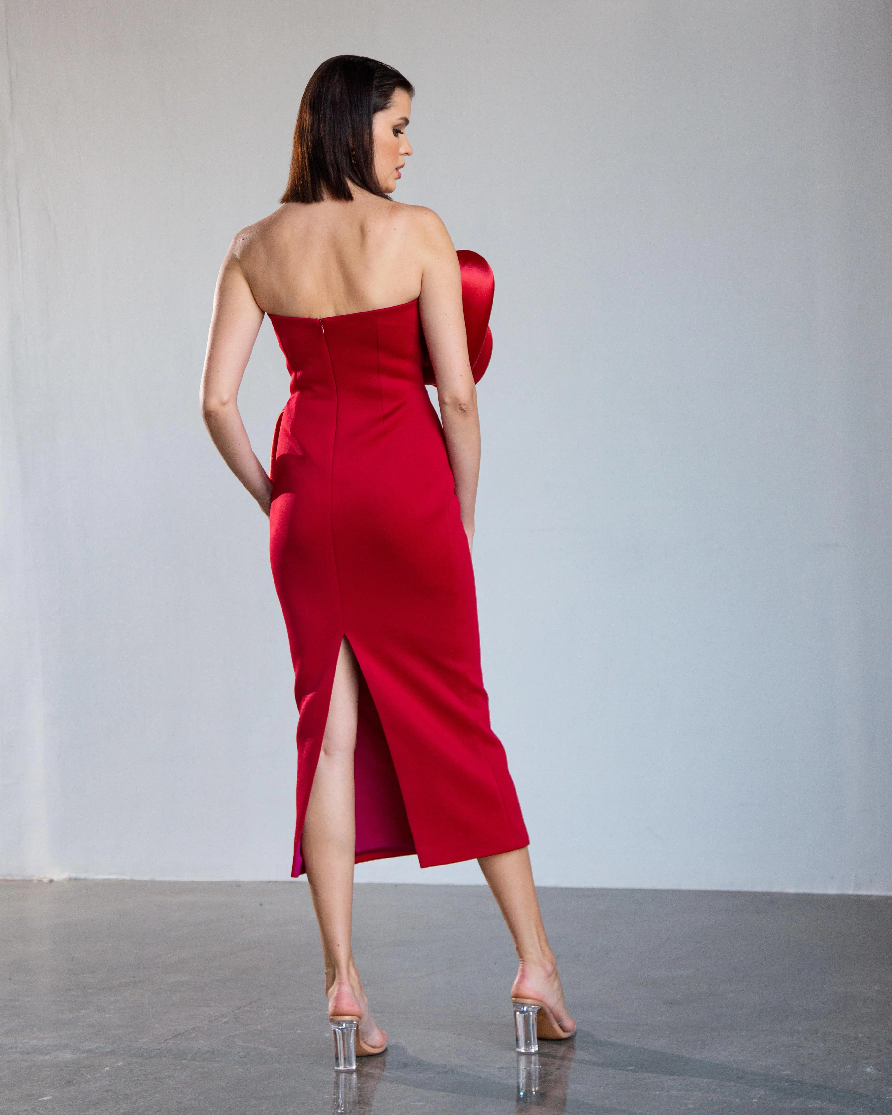 Deux Roses Strapless Midi Dress - Cherry Red