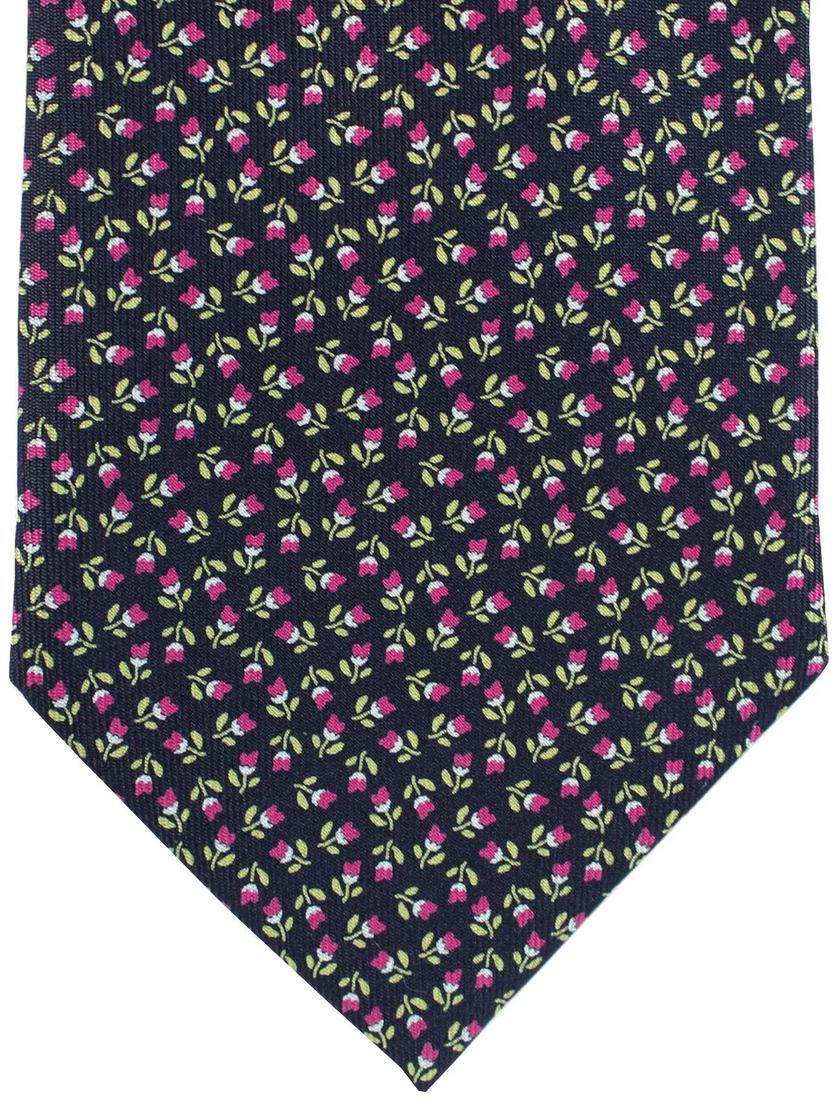 E. Marinella Silk Tie Navy Maroon Green Mini Flowers