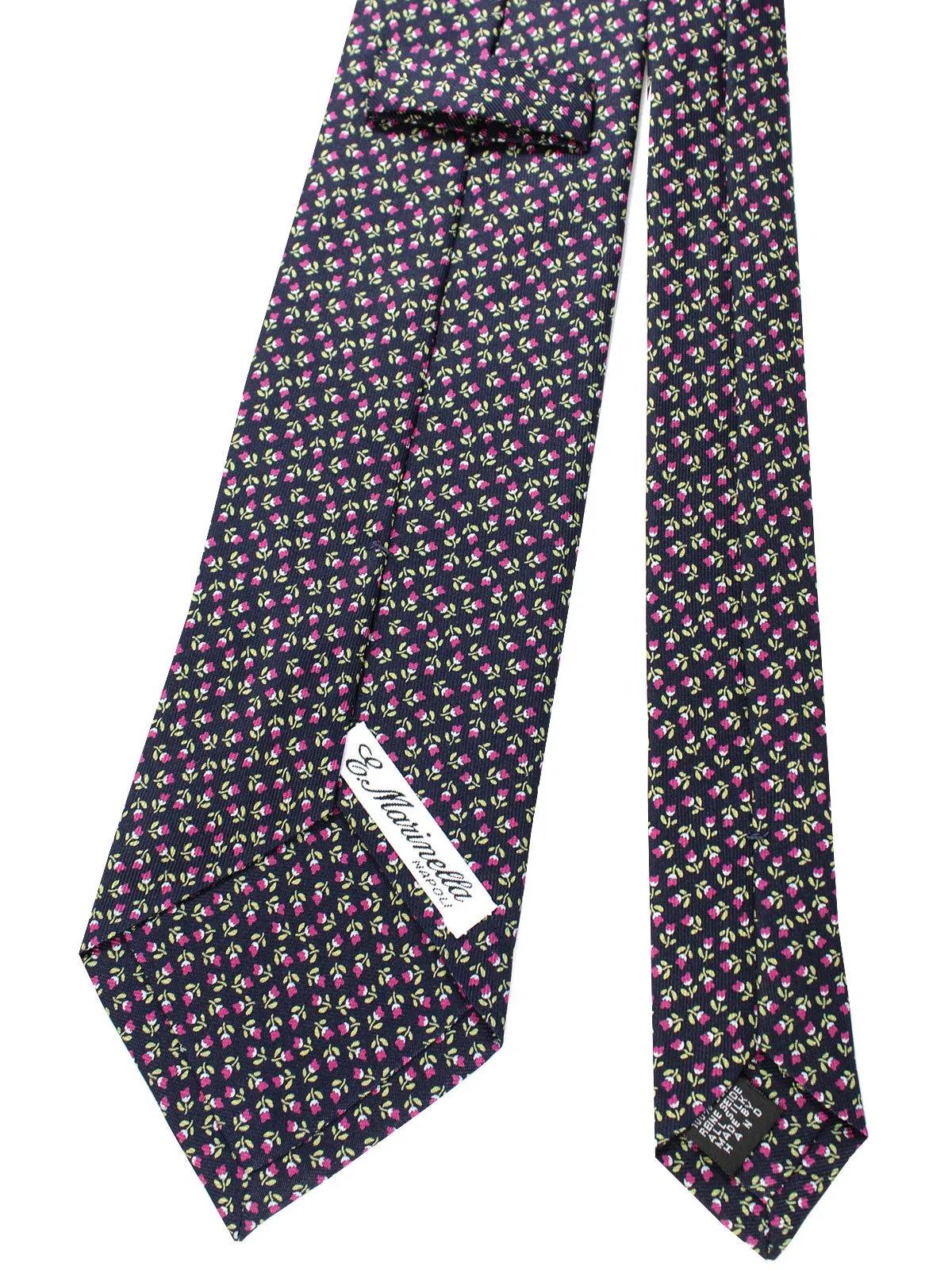 E. Marinella Silk Tie Navy Maroon Green Mini Flowers