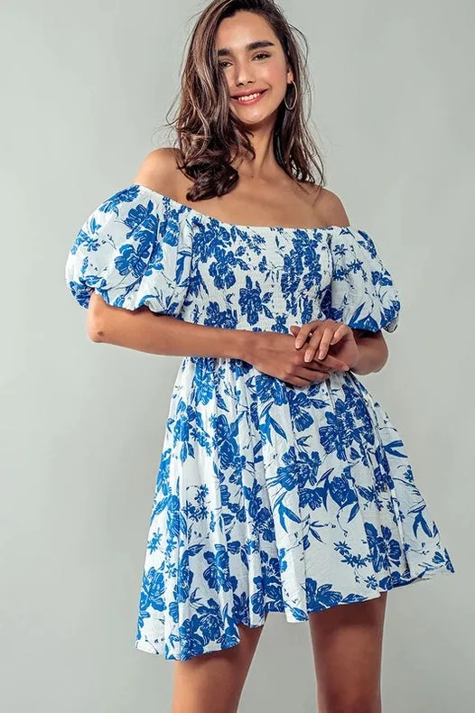 Elsie Blooming Puff Sleeve Dress BLUE