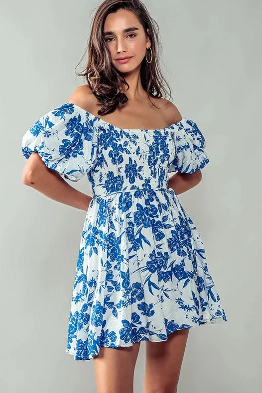 Elsie Blooming Puff Sleeve Dress BLUE