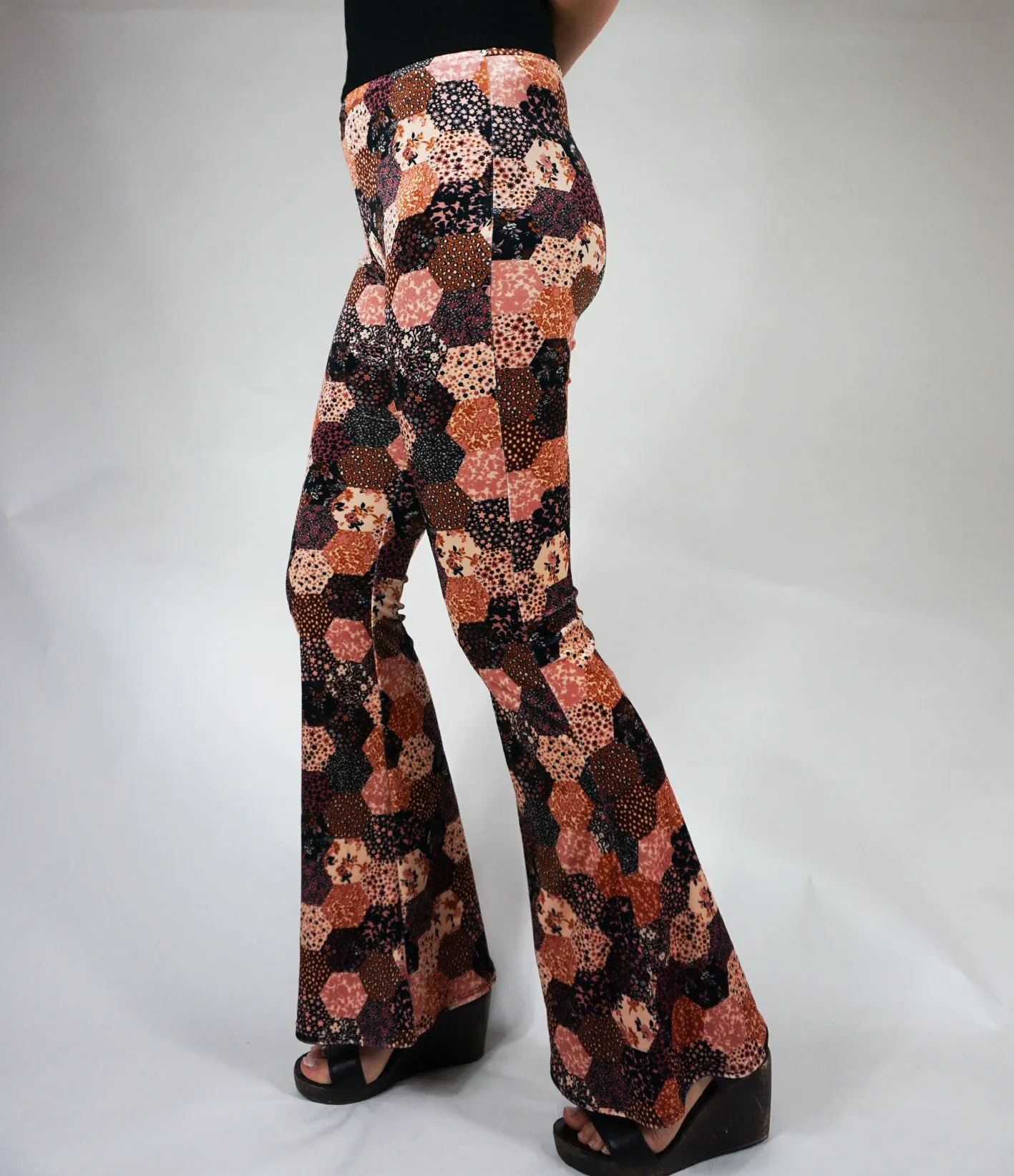 Endoria Patchwork Flares - Black & Pink Velvet