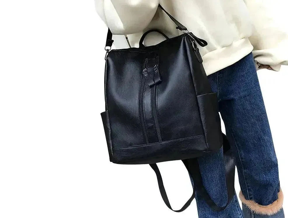 Fashion Black Leather Women's Backpack