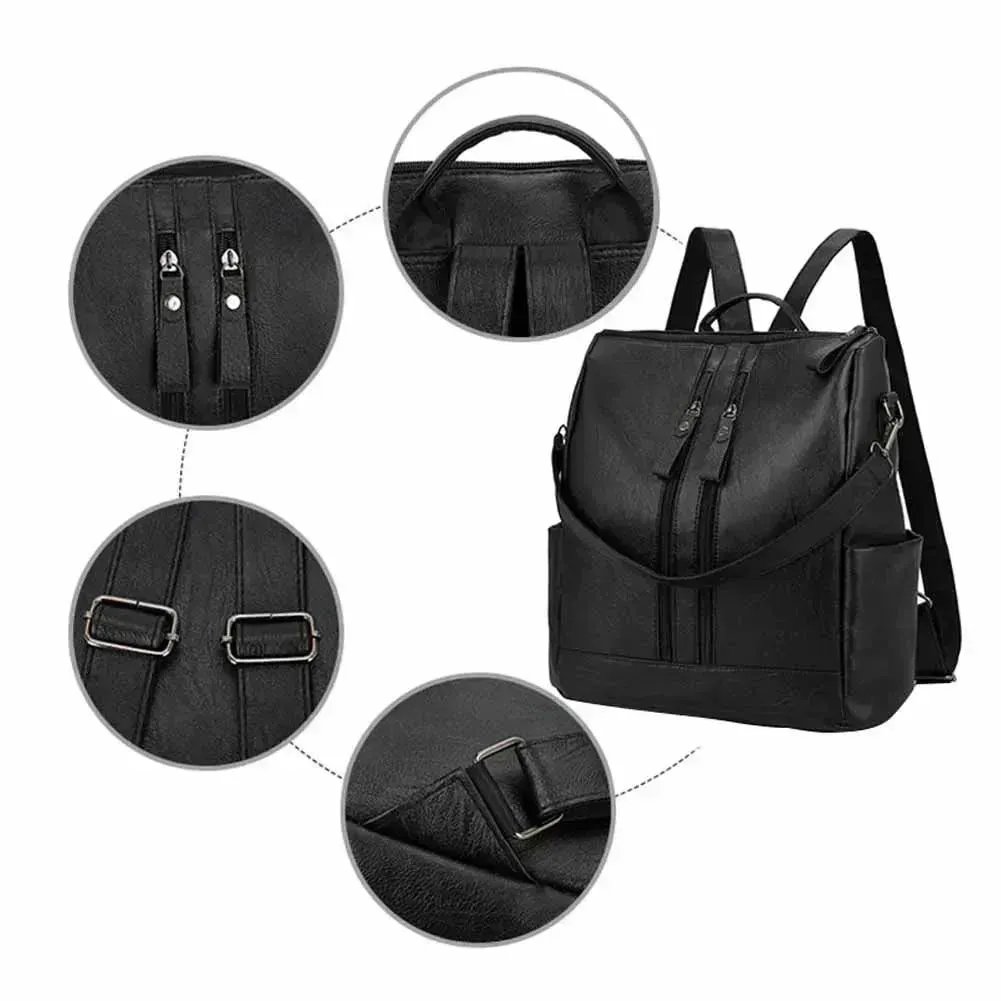 Fashion Black Leather Women's Backpack