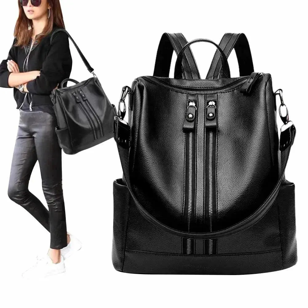 Fashion Black Leather Women's Backpack