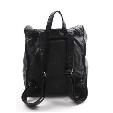 Fashion Women's Soft PU Leather Black Backpack