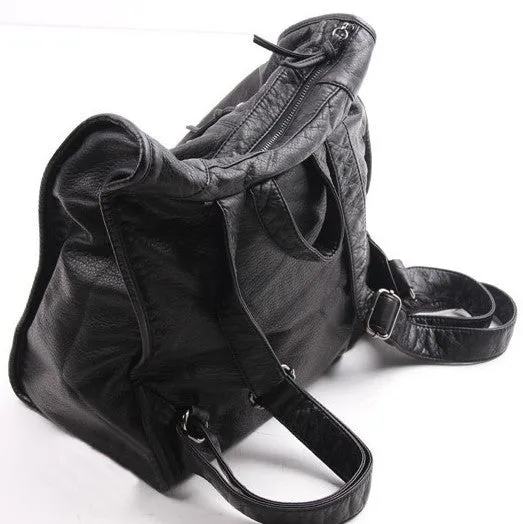 Fashion Women's Soft PU Leather Black Backpack