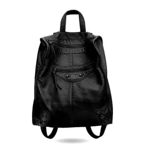 Fashion Women's Soft PU Leather Black Backpack