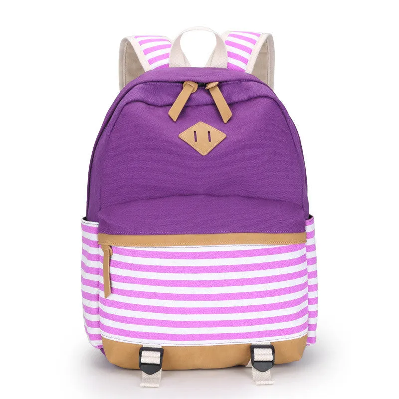 Female Canvas Striped Printing Backpack