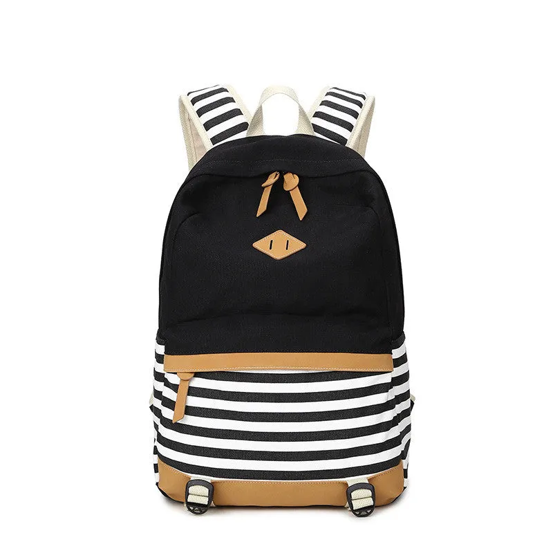 Female Canvas Striped Printing Backpack