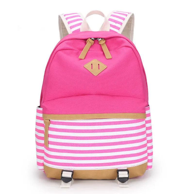 Female Canvas Striped Printing Backpack