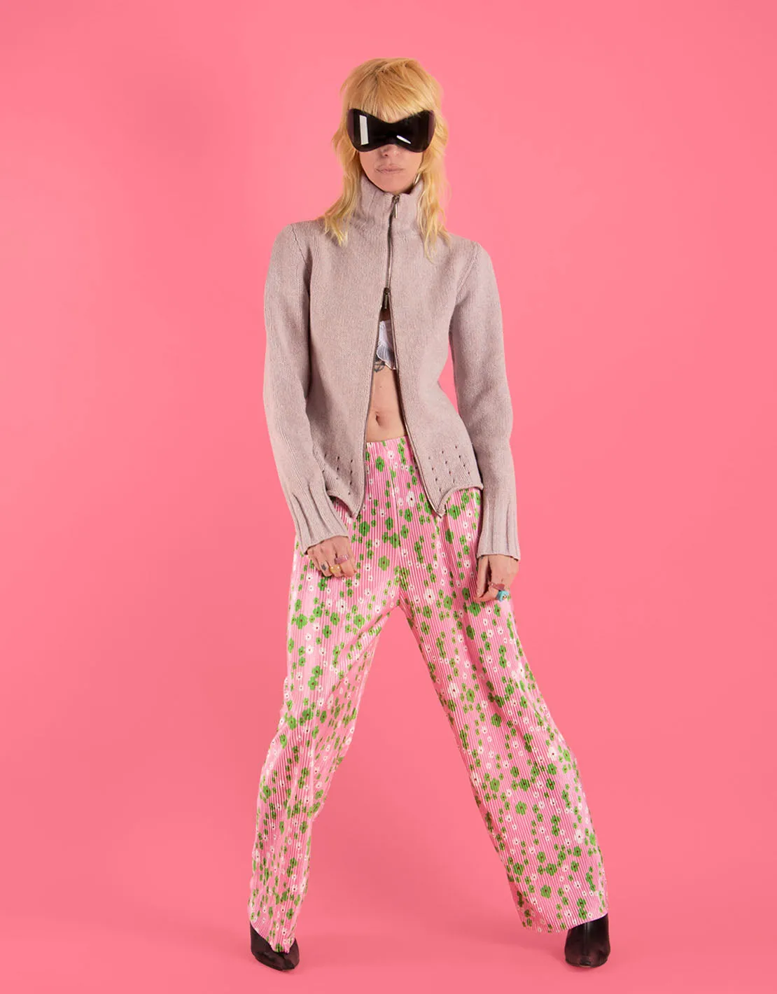 Floral plisse trousers