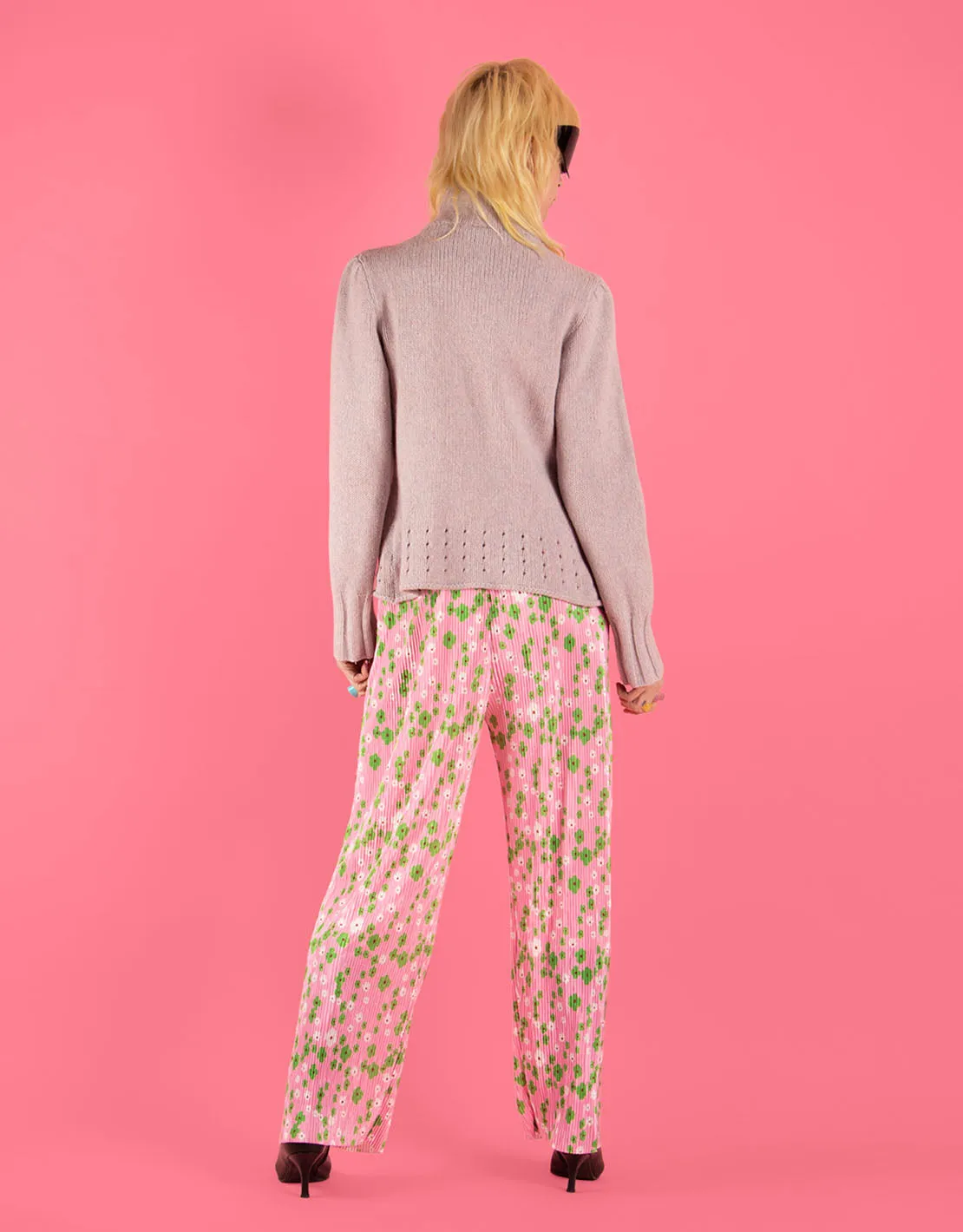 Floral plisse trousers