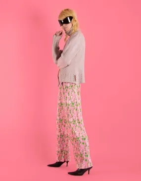 Floral plisse trousers