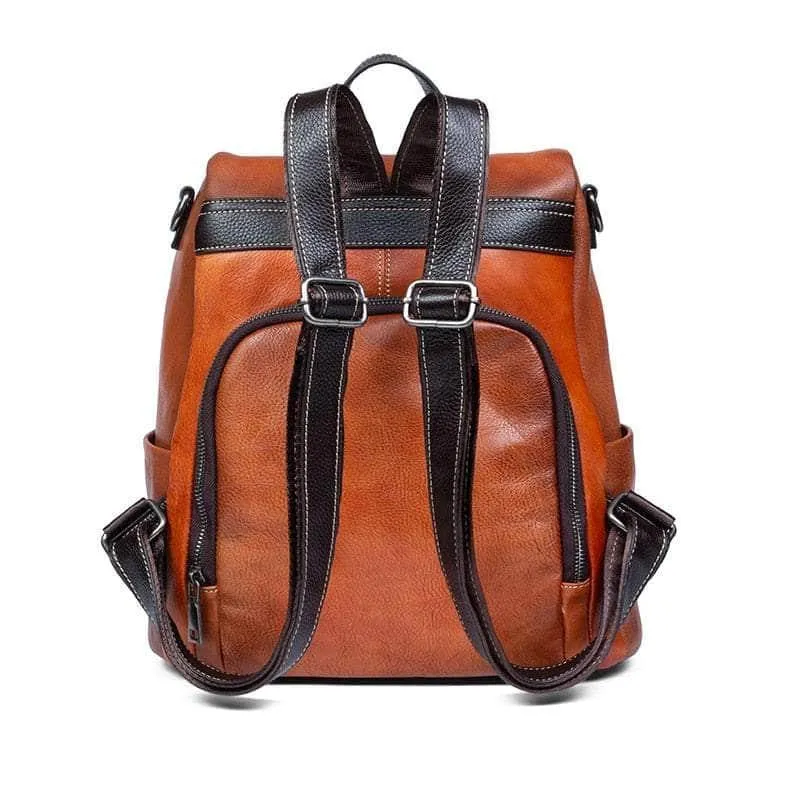 Flower Pattern Vintage Genuine Leather Backpack