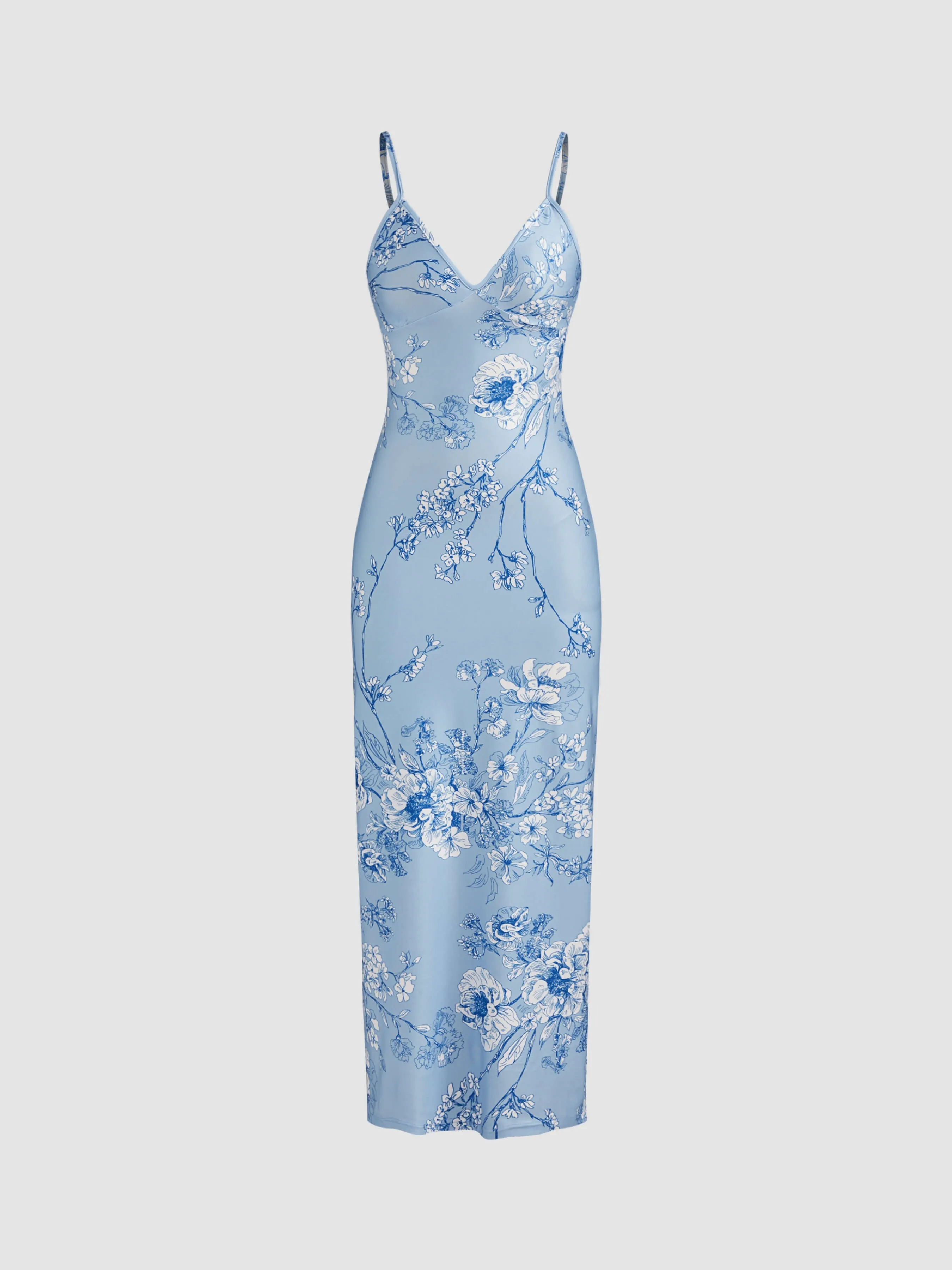 Flytonn- Blue Blossom V-Neck Cami Maxi Dress