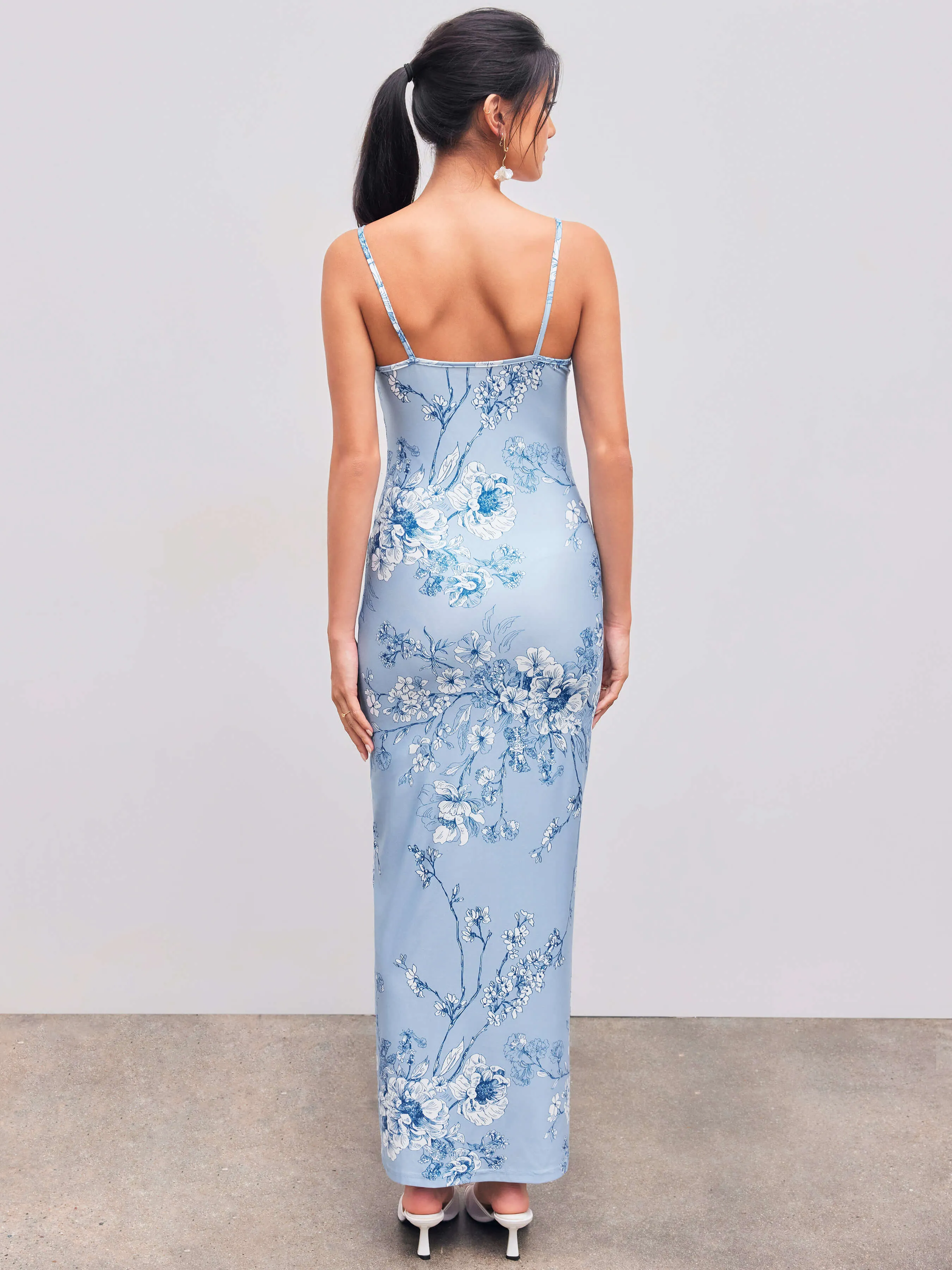 Flytonn- Blue Blossom V-Neck Cami Maxi Dress