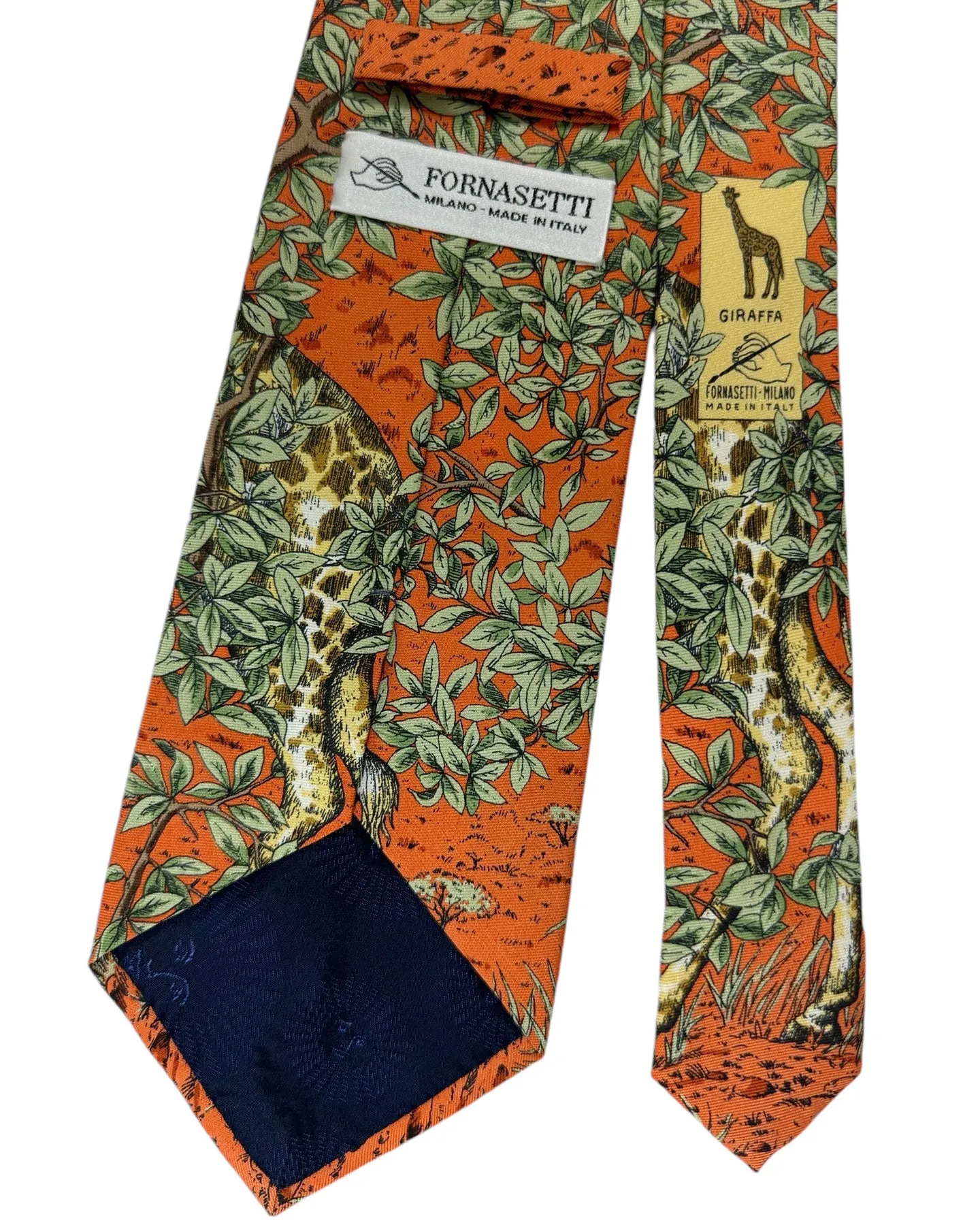 Fornasetti Tie Orange Green Giraffa Design - Wide Necktie