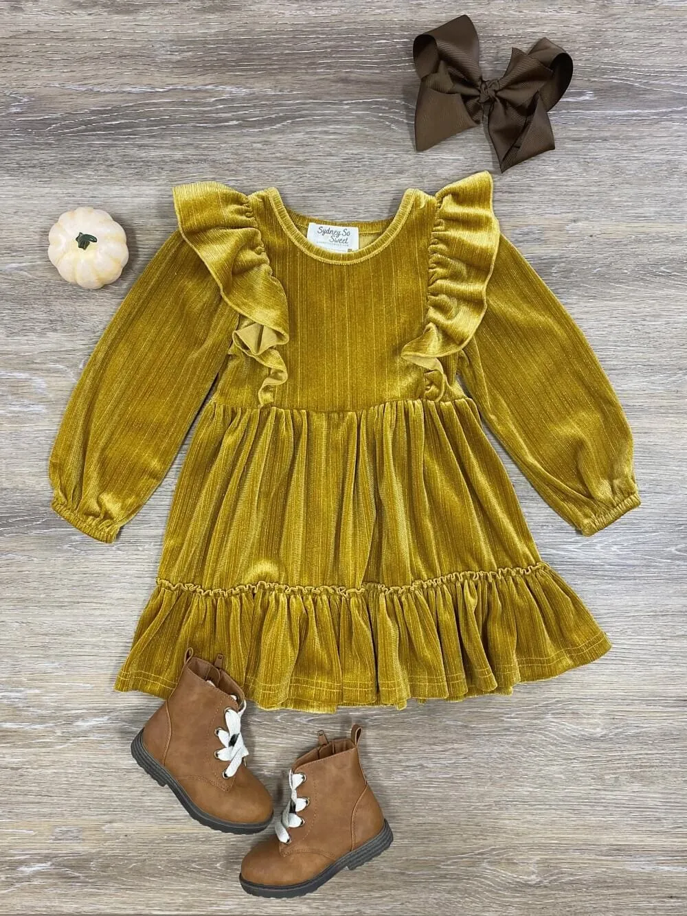 Gold Velvet Ruffle Girls Special Occasion Dress