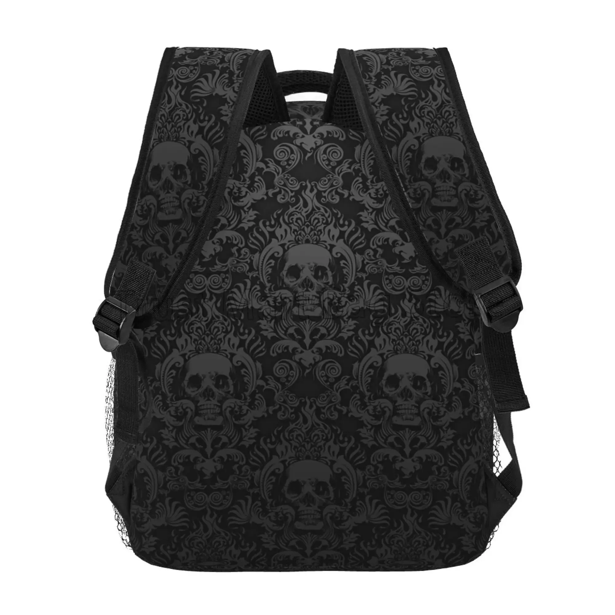 Goth Black Skull Damask Casual Unisex Travel Daypack Bag