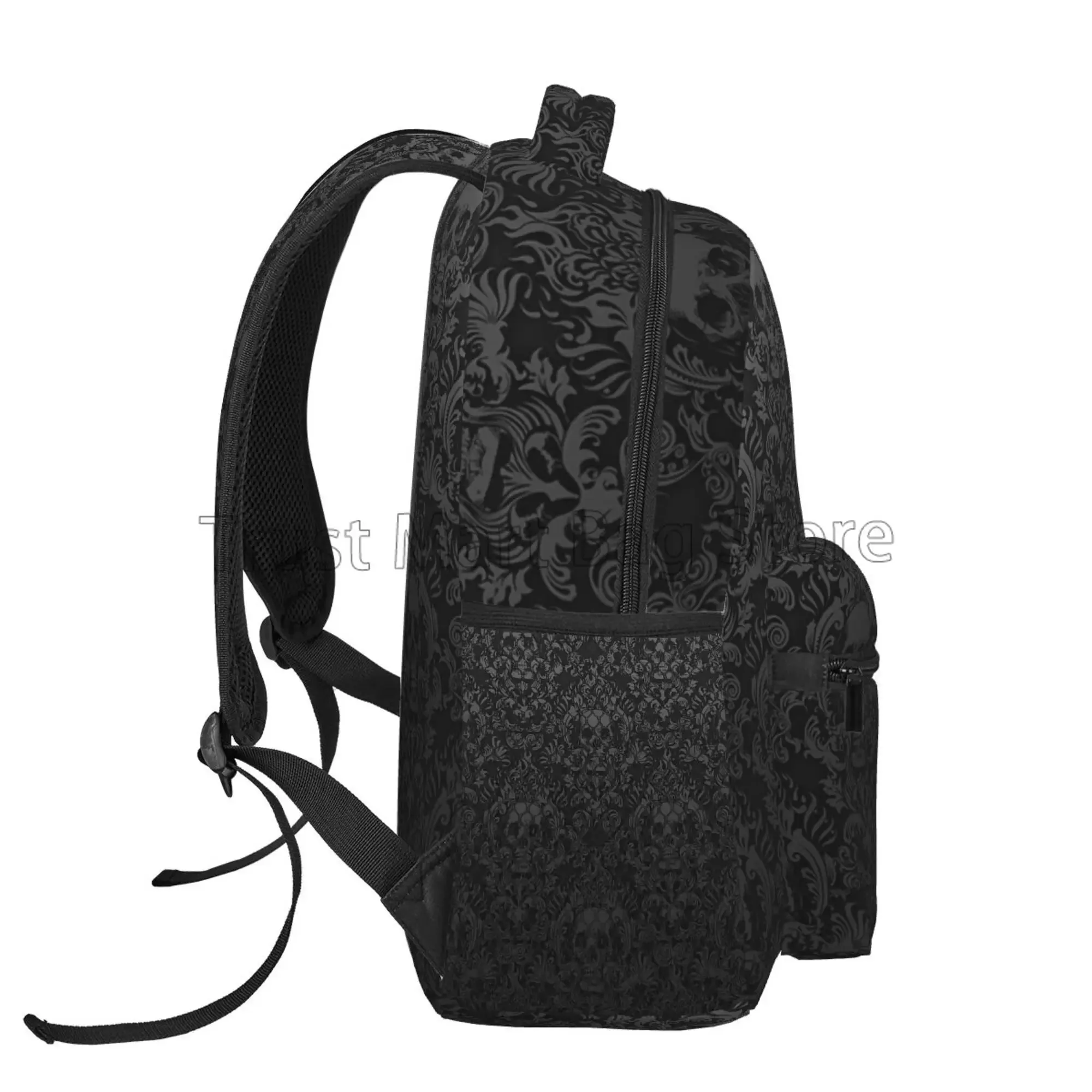 Goth Black Skull Damask Casual Unisex Travel Daypack Bag